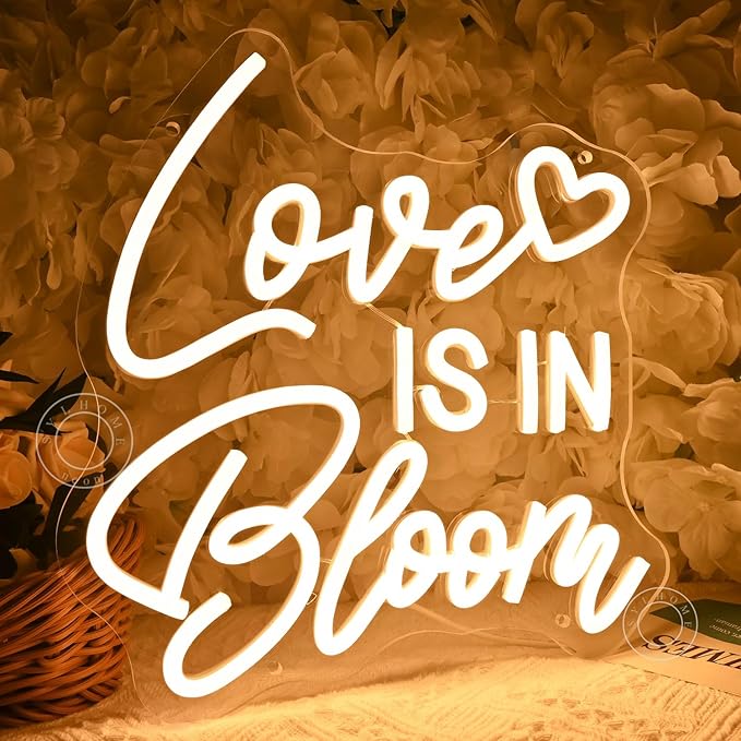 SYLHOME Love Is In Bloom Led Neon Light Sign Heart Bedroom Nursery Wall Sign Decor Wedding Birthday Bridal Shower Party Engagement Proposal Backdrop 11.81" X 11.14" USB