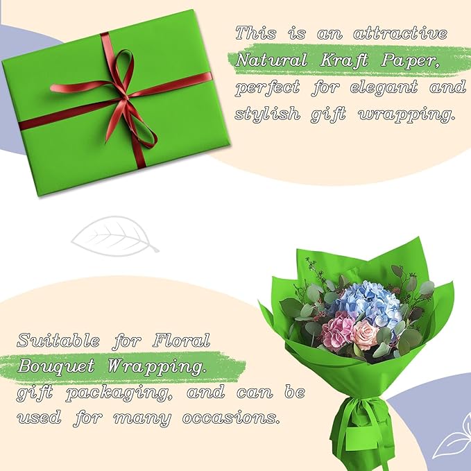 BAIJIALI 36" x 2,400" (200') Kraft Paper Roll for Craft Bulletin Board Paper Art Table Covering Crafting Gift Wrapping Bouquet Packing Parcel (Medium Green, 36" x200')