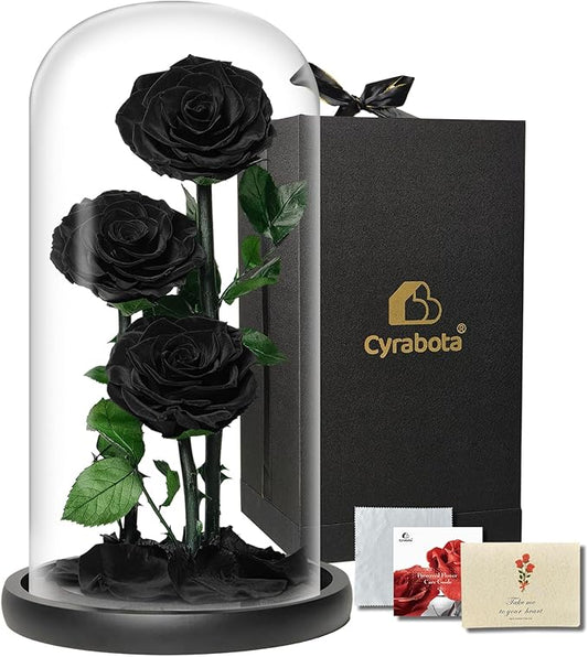 Glass Rose Preserved Flowers, 12.3inch Forever Roses Gift, Flowers for Delivery, Long Lasting Eternal Flower Rose Gifts for Women Mom Wife Girlfriend Grandma Black