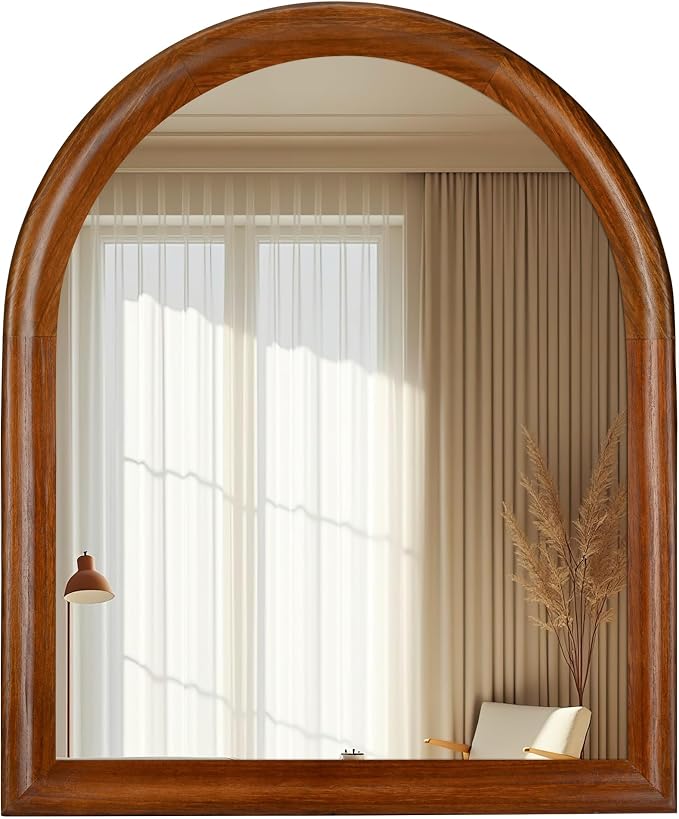 Tanmicoshomy Wood Arched Bathroom Mirror for Wall 30x36 Inch, Wall Mirrors with Tempered Glass for Living Room, Bedroom or Entryway