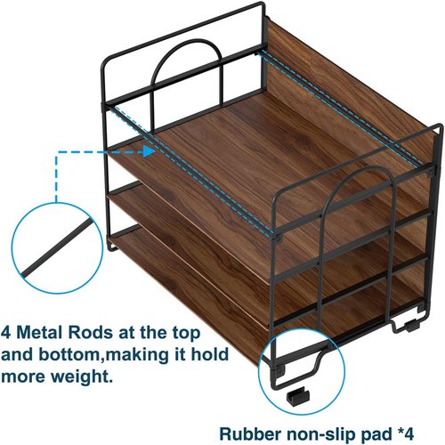 LUCYCAZ 4-Tier Paper Organizer - Stylish Wood & Metal Desk File Organizer for Home, Office, School | Black