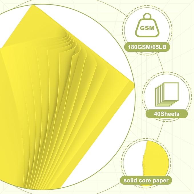40 Sheets Cardstock 8.5x11, 65lb Lemon Yellow Card Stock, Construction Paper, 180gsm Thick Printer Paper for Printing, Painting, Card Making, Kids School Supplies,Party Decorations