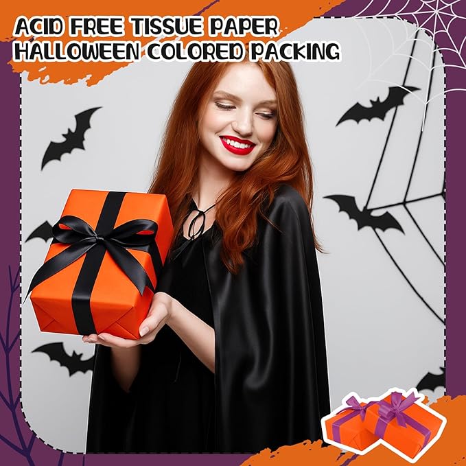 Qilery 500 Sheets Halloween Color Orange Black Tissue Paper Bulk for Gift Bags 15 x 20 Inch Acid Free Packaging Wrapping Decoupage Paper Sheets for Halloween Decor DIY Crafts, Costume Parties, Flower