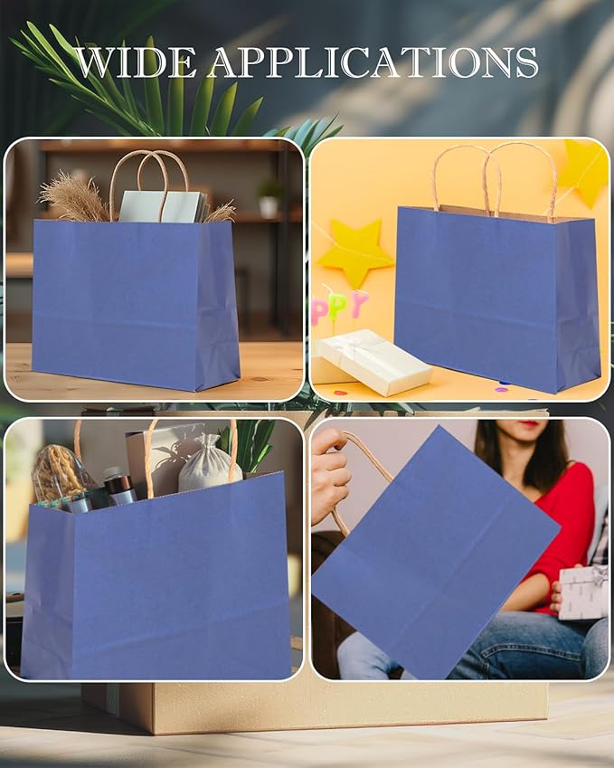 qiqee 13"x4.5"x10" Large Gift Bag with Handles Bulk 32PCS Gift Paper Bags Deep Blue Bags Multiple Uses (Wide Large)