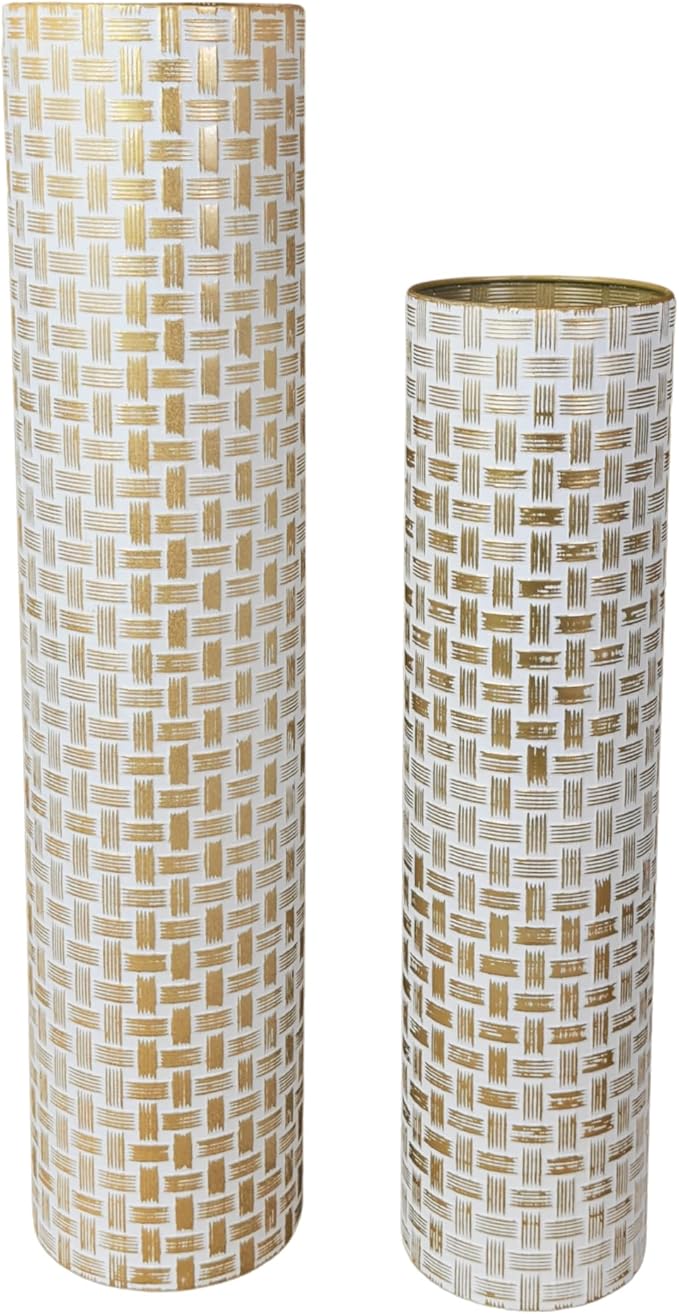 Leewadee Gold Tall Floor Vase, Set of 2 Decorative 24/19″ Large Gold Vases from Metal for Home Decor Living Room, Style with Pampas Grass for Modern, Vintage, Rustic or Farmhouse Room Decor