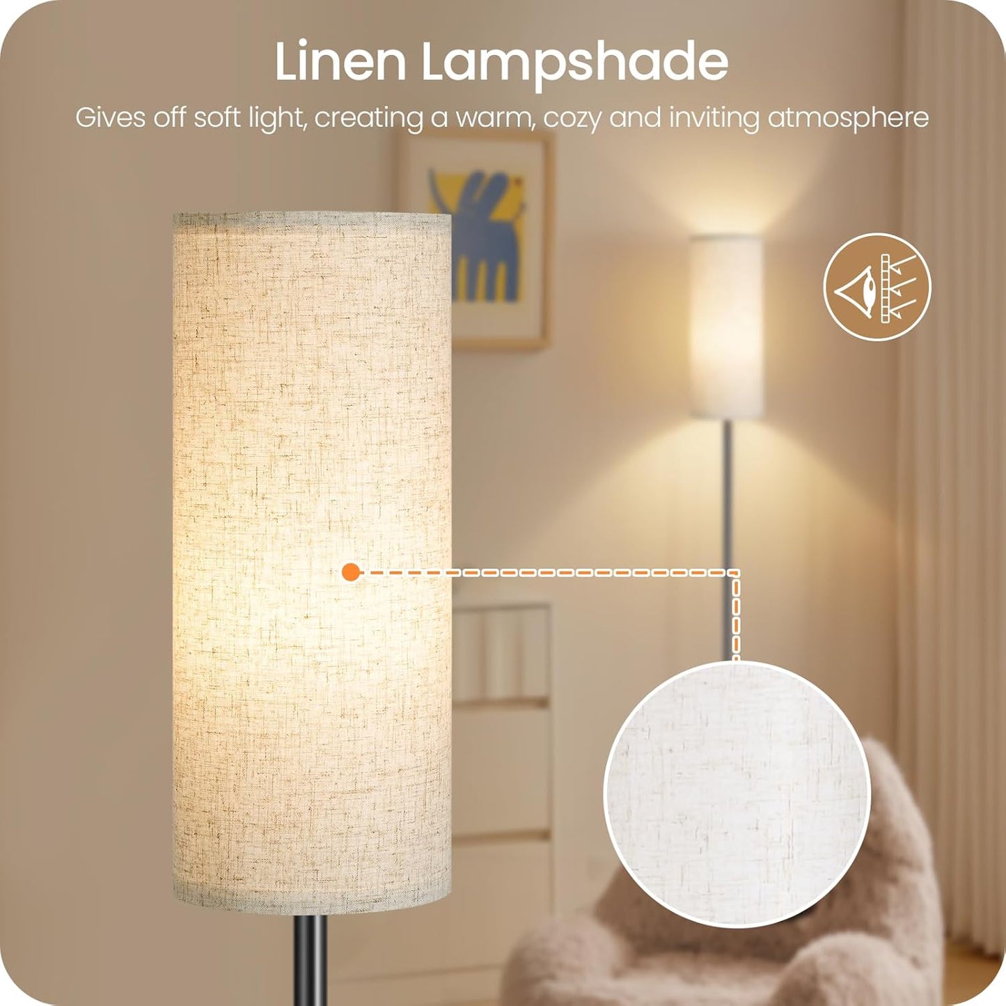 Skiennix Dimmable Floor Lamp - Modern 64.4” Standing Lamp with Remote & Foot Switch | Beige, 10W LED Bulb Included
