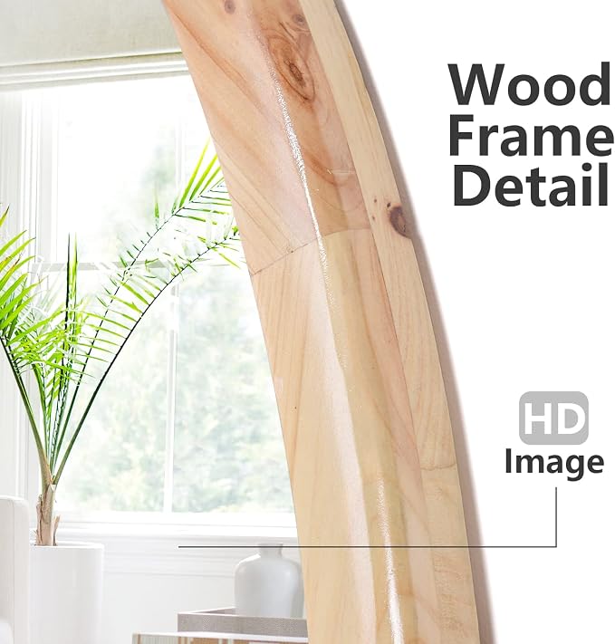 Round Wood Mirror,36 inch Circle Wooden Natural Large Farmhouse Vanity Boho Decor Wall Mirror for Bathroom Bedroom Living Room Hallway