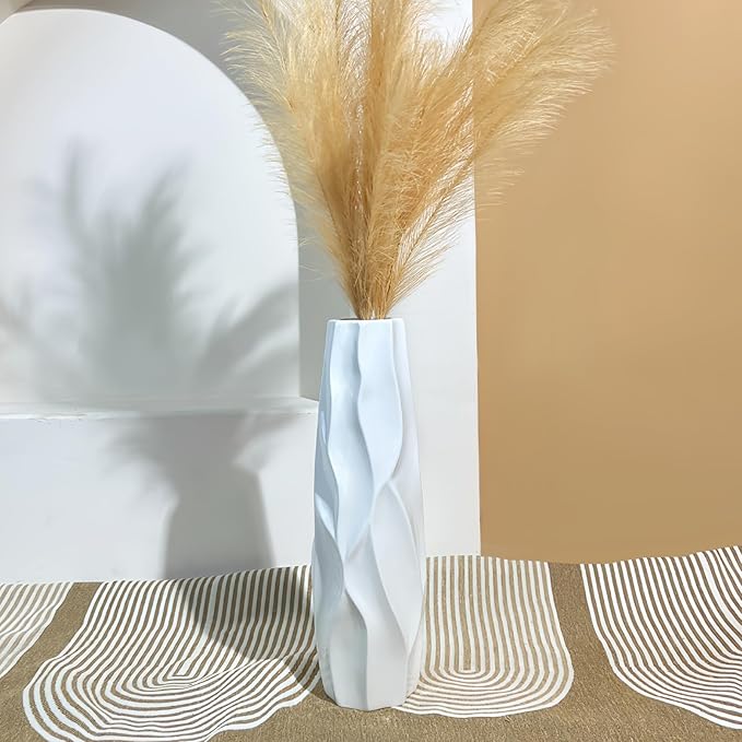 Floor Vase, GDSZJLJ 17.7 Inches Tall Ceramic White Large Decorative Vases for Modern Home Decor, Living Room, Minimalist Style Flower Vase for Pampas Grass, Flowers, Twigs, Office, Bedroom Décor