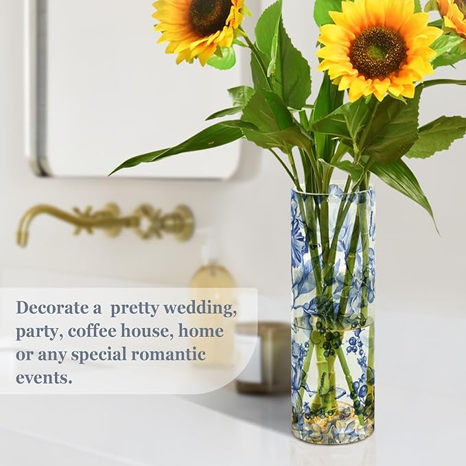 Vase Plastic Vase Elegant Cylinder Flower Vase Shatterproof Decorative Centerpiece for Home Table Office Weddings Events (11.8 x 3.9 in)