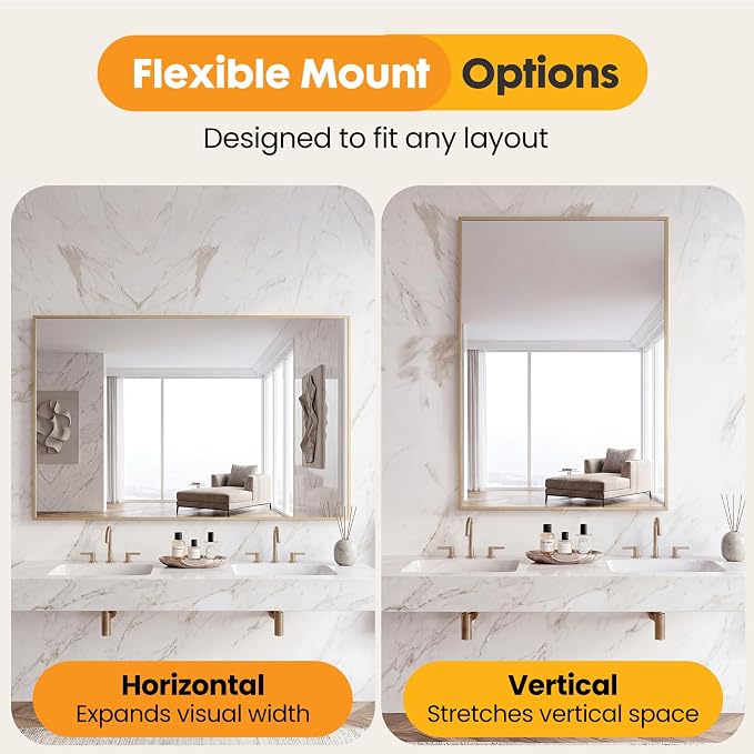 Sweetcrispy Bathroom Mirror for Over Sink, 30" x 40" Rectangle Wall Mount Mirrors with Metal Frame, Modern Vanity Mirror with Tempered Glass, for Home Decor, Anti-Rust, Gold
