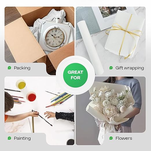 White Kraft Paper Roll 12" x 8640" (720 feet) for Packing, Moving, Shipping, Crafts - USA-Made Heavy Duty Craft Paper 50lb Thickness - 100% Recyclable Natural Kraft Wrapping Paper by IDL Packaging