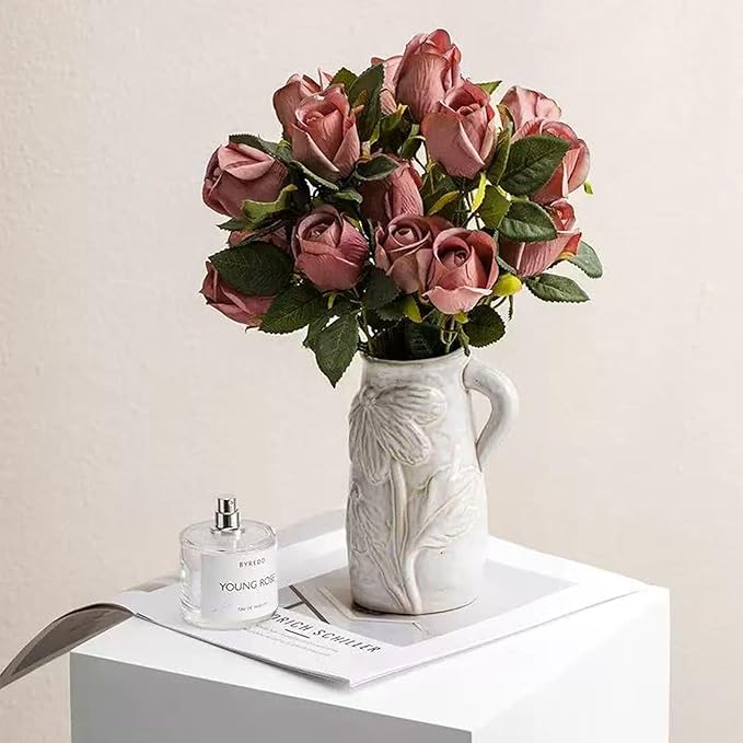 Small Ceramic Vase for Flowers - Distressed Vintage Vase Decor,Modern Boho Ins Style Decorative Vase,Unique Ceramic Flowers Vases with Handle,Handmade Cute Decor Vases for Home Decor