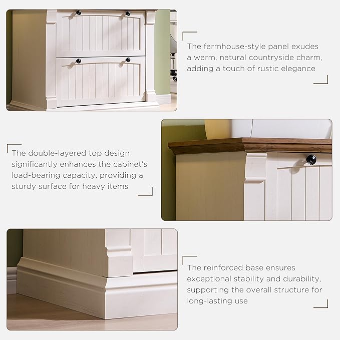 OKD Farmhouse File Cabinet with 2 Drawers, 35.3" Lateral Filing Cabinet with Hanging File Folders, Interlocking Drawers, Wood Rustic Storage Cabinet for Home Office, Living Room, Antique White