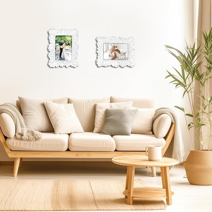 4x6 Vintage Picture Frame White, Ornate Leaves Photo Frame with Glass Front, Elegant Picture Frame for Wall or Tabletop Display, Gift ldeas for Home Decor