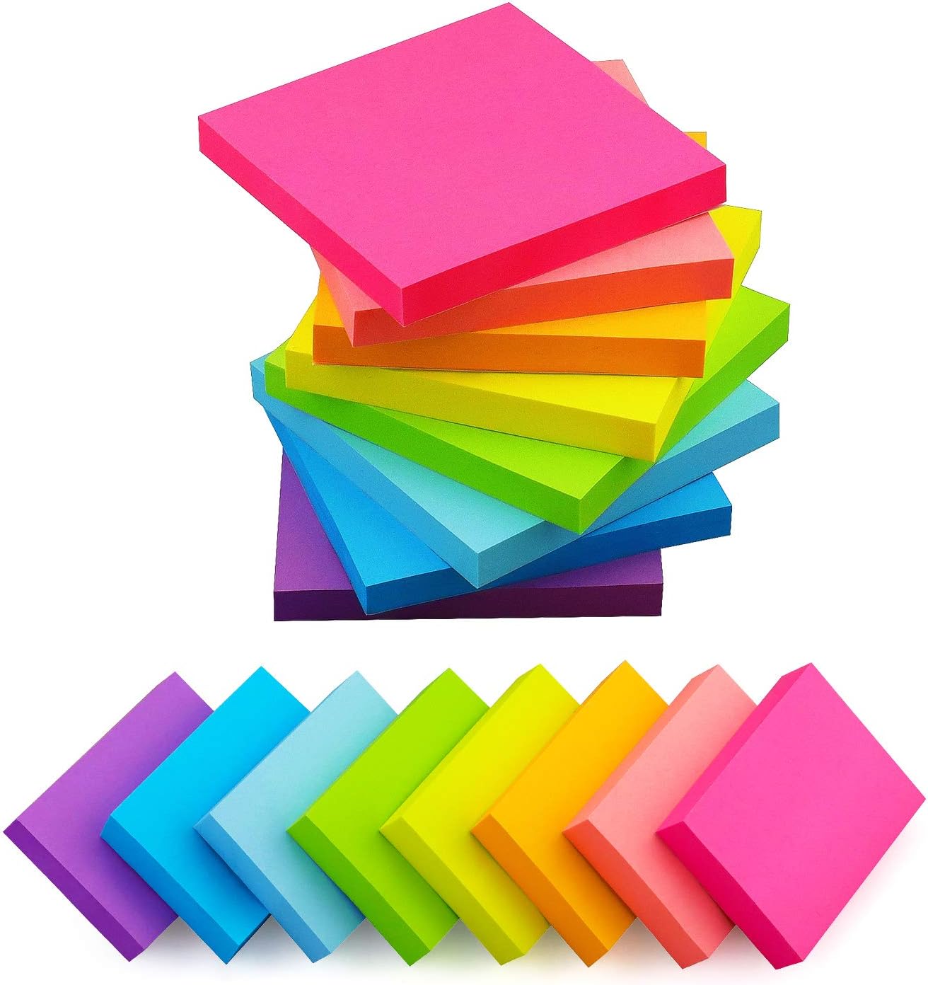 Skiennix Sticky Notes - 16 Pads in 8 Bright Colors | 3x3 & 1.5x2 Inches, 90 Sheets Each