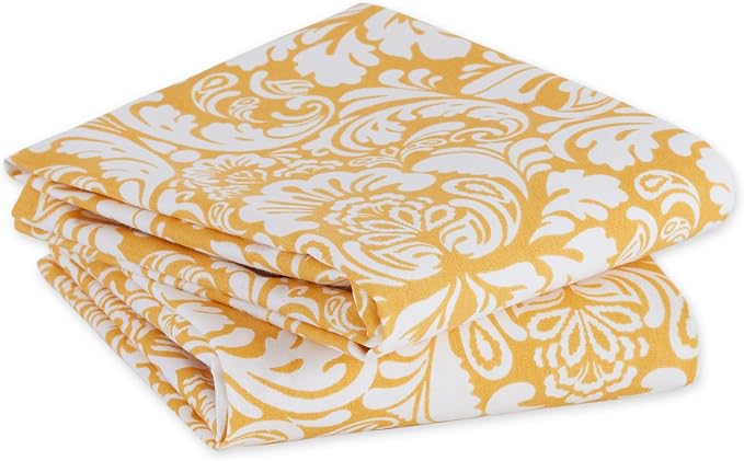 DII Cotton Dish Towel Set Damask Print, 18x28, Mustard, 2 Count