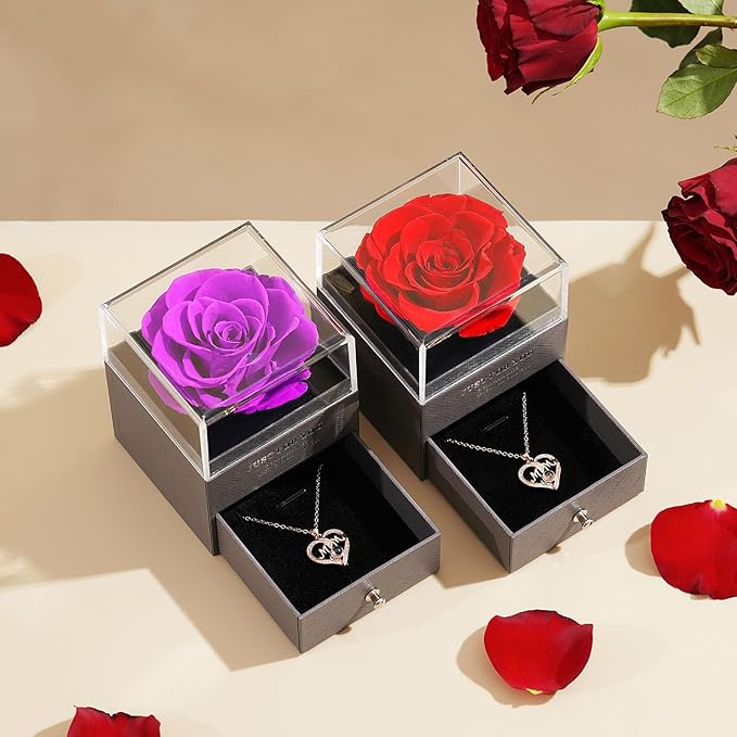 ADDWel Rose Gifts for Mom from Son Daughter - Real Preserved Rose with Mothers Day Necklace and Meaningful You are My Sunshine Music Box for Women, I Love You Mom Gifts for Birthday or Mother's Day