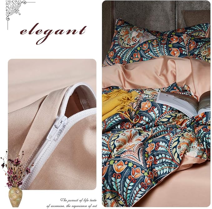 VM VOUGEMARKET Medallion Duvet Cover Set King Boho Paisley Print Bedding Set 3 Pieces Sateen Cotton Rustic Bohemian Comforter Cover with Zipper Ties