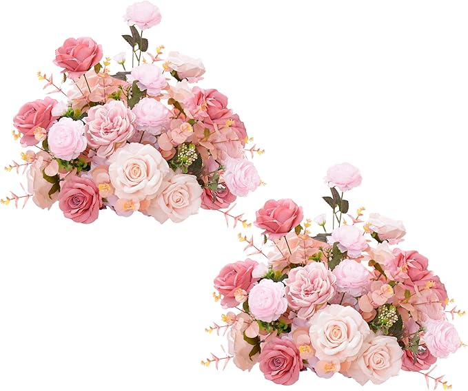 2pcs 17inch Pink Free Standing Flowers Ball Bouquet Artificial Rose Arrangements Balls for Wedding Centerpieces Tables Chair Aisle Runner Flowers Decorations