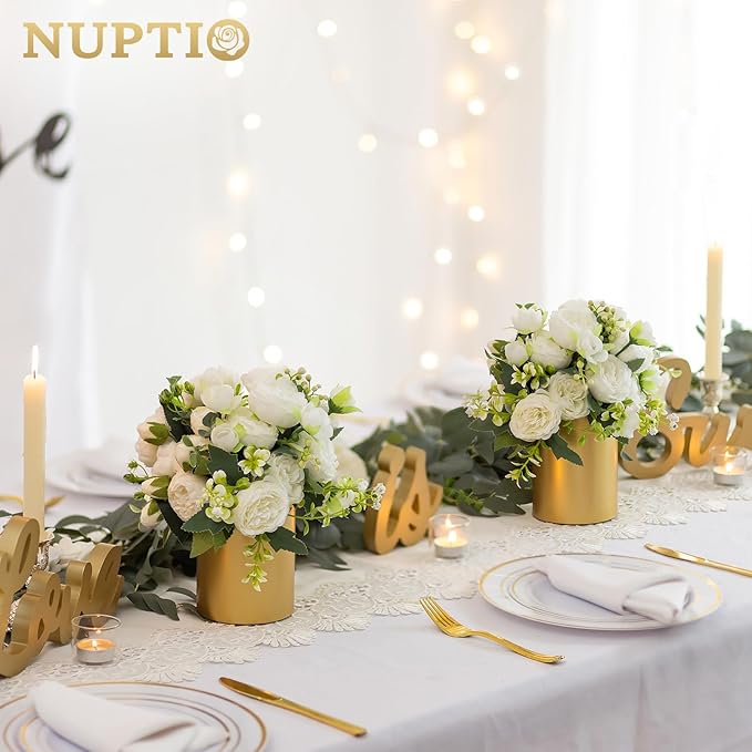 NUPTIO Gold Vases for Centerpieces Wedding: 6 Pcs 5.1 inch Tall Metal Flower Vase Flowers Stand Wedding Centerpieces for Tables Centerpiece Table Decorations