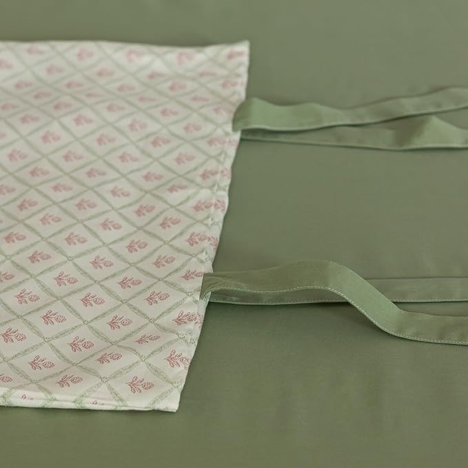Pink Floral Duvet Cover Twin Chic Plaid Grid Duvet Cover 100% Cotton Floral Cottagecore Bedding Set for Girls Women Vintage Country Bedding Blooming Flower Comforter Cover with 2 Bowknot Pillowcases