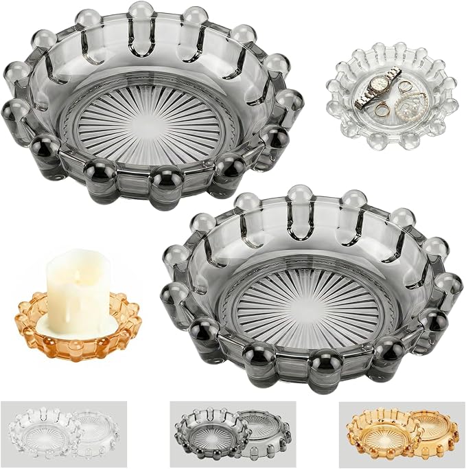 Bubble Smoky Glass Candle Holder – Modern Anthropologie-Inspired Decor Dish for Small Candles & Diffusers | Stylish Tabletop Accent for Home Bar & Cozy Living Spaces (2, Smoky Color)