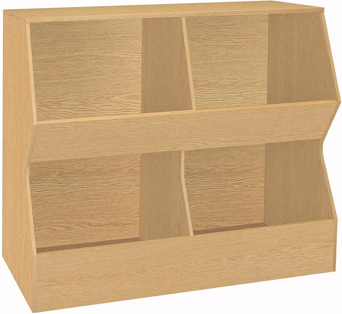 DINZI LVJ Kids Bookshelf, Toy Storage Organizer, Wooden Toy Cabinet, 4 Cubby Children Bookcase, 35.4" L Toddler Book Shelf for Living Room, Playroom, Nursery, Hallway, School, Natural