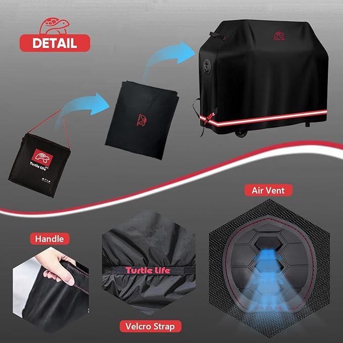 Turtle Life BBQ Grill Cover, 54 Inch Heavy Duty Waterproof 3-4 Burner Barbecue Gas Grill Covers for Weber Spirit Char-Broil Performance and Signature, Black