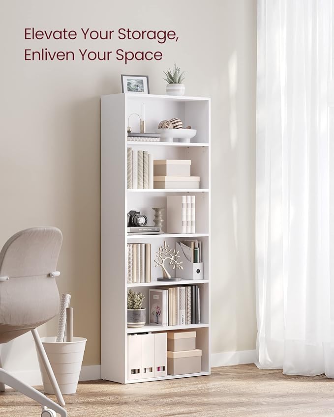 VASAGLE CUSTOS Collection - Bookshelf, 6-Tier Bookcase, Book Shelf, Open Storage Shelf, 9.4 x 23.6 x 63.3 Inches, for Living Room, Home Office, Dinning Room, Cloud White ULBC166T14