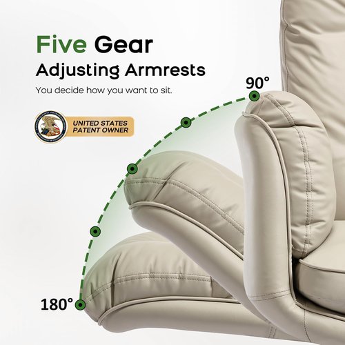 Amseatec Criss Cross Chair - Comfortable Adjustable Swivel Office Desk Chair with Armrests & Wheels | Cream PU Leather