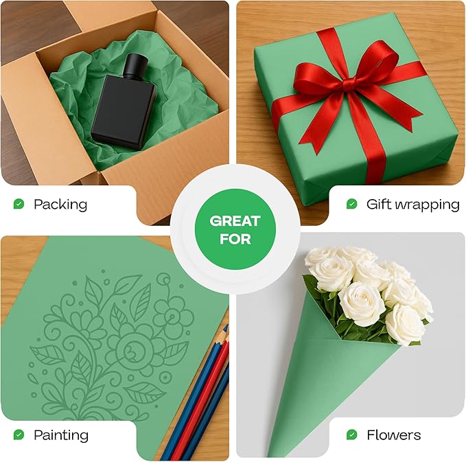 12" x 1200" (100 ft) Christmas Green Kraft Paper Roll - USA-Made Quality Craft Paper for Gift Wrapping, Kids' Arts & Crafts, School Projects - Natural Material 50lb Thickness by IDL Packaging