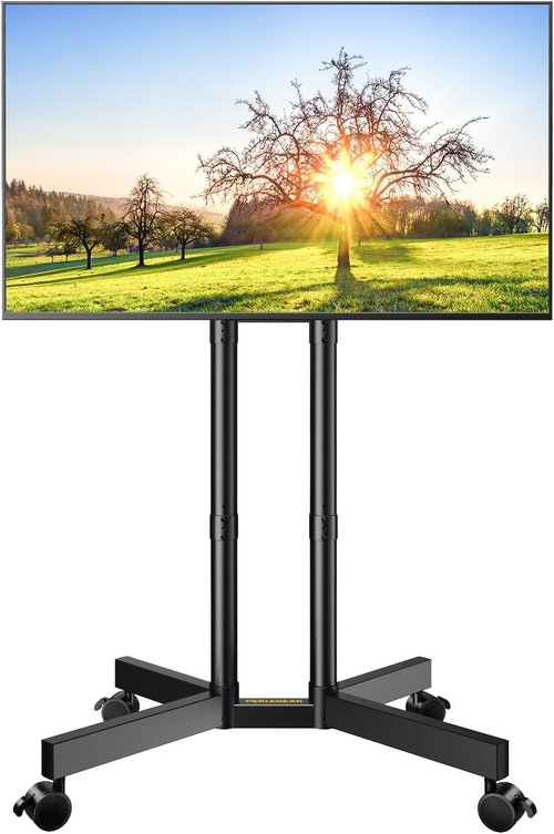 Perlegear Rolling TV Stand - Mobile Cart for 32-75 Inch TVs | Height Adjustable with Tilt & Wheels, Max VESA 400x400mm, 88lbs Capacity
