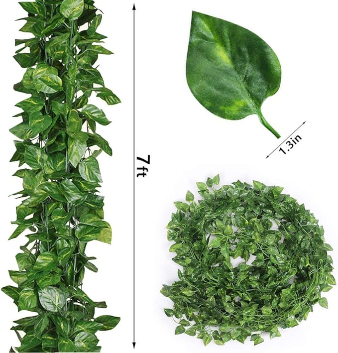 84 feet Artificial Vines Greenery Garland Fake Hanging Leaves Faux Foliage Plants for Wedding Party Garden Home Kitchen Office Wall Decorations (Scindapsus/12 Strands)