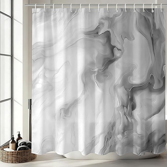 Mocsicka Shower Curtains for Bathroom, Grey Marble Shower Curtain for Bathroom, Abstract Gray and White Shower Curtain Modern Art Decor Waterproof Bath Curtain for Modern Bath Decor, 72 X 72 Inch