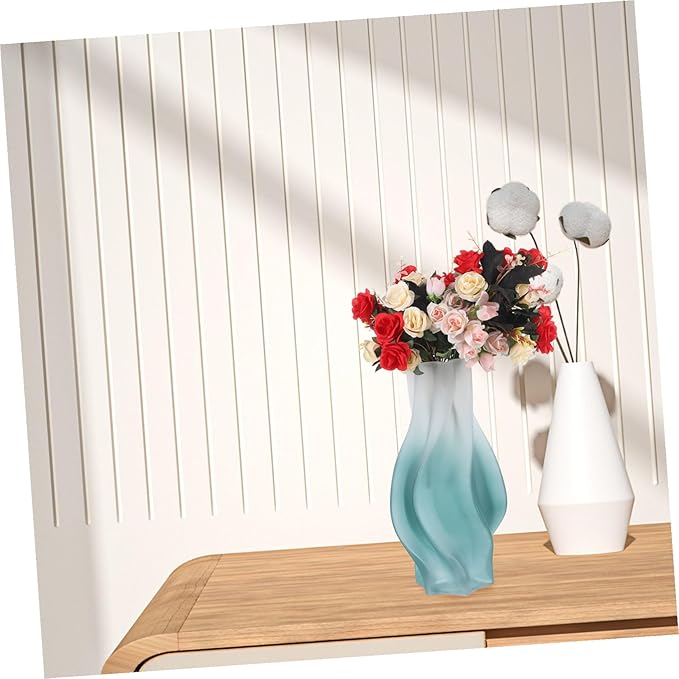 Frosted Glass Planter Vase Large Green Swirl Pattern Decorative Home Glass Vase for Flower Arrangement Desktop Display for Living and Wedding Decor