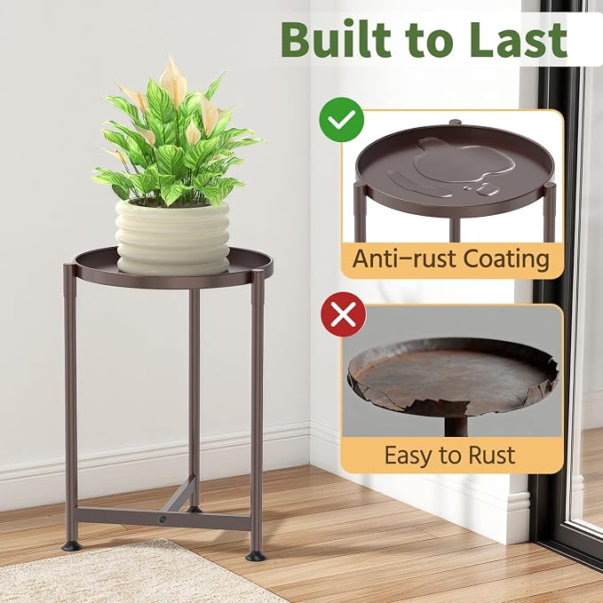 LASZOLA Metal Large Plant Stand for Indoor Plants, Morden Corner Plant Holder Rack, Sturdy Vertical Single Flower Shelf for Living Room Bedroom Patio Garden Balcony, Bronze