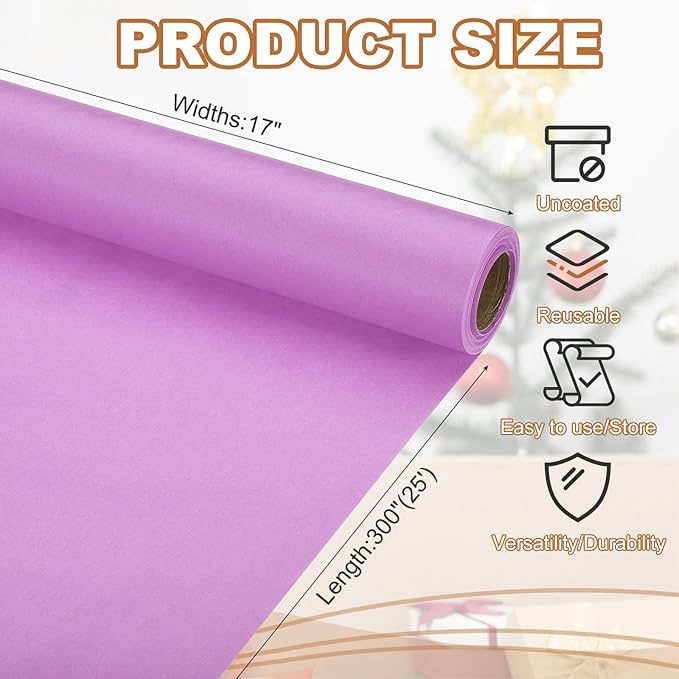 PATIKIL Wrapping Paper, 17" x 300"(25') 70 GSM Craft Paper Roll Kraft Packing Paper for Poster Bulletin Board, Gift Wrapping, Light Pink