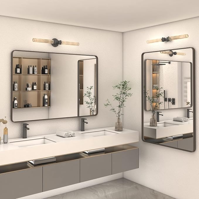 44x36 Bronze Bathroom Mirror, Brushed Metal Bathroom Vanity Mirrors for Wall, Rounded Corner Bronze Rectangle Mirror for Farmhouse, Bedroom, Anti-Rust (Horizontal/Vertical)
