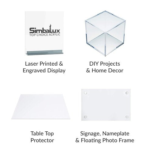 SimbaLux Clear Acrylic Sheet - 12” x 12” Square Panel | 1/2” Thick Plexiglass for DIY Projects