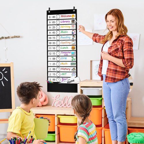 AKAYOK Daily Schedule Pocket Chart - Hanging File Folders for Legal & Letter Size