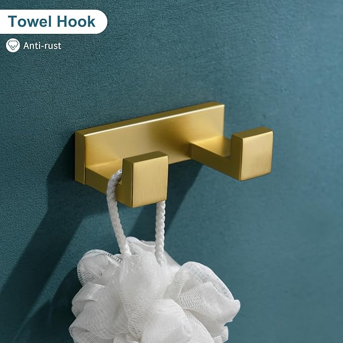 4-Piece Modern Gold Bathroom Hardware Accessories Set - Towel Bar & Holder, Stainless Steel, Wall Mounted, 23.6 Inch