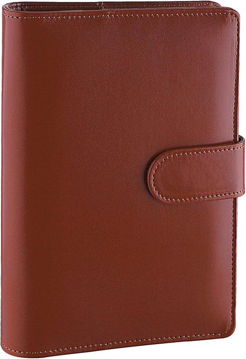Antner A6 Binder - Refillable PU Leather Notebook & Budget Planner | Brown Cash Organizer with Magnetic Closure