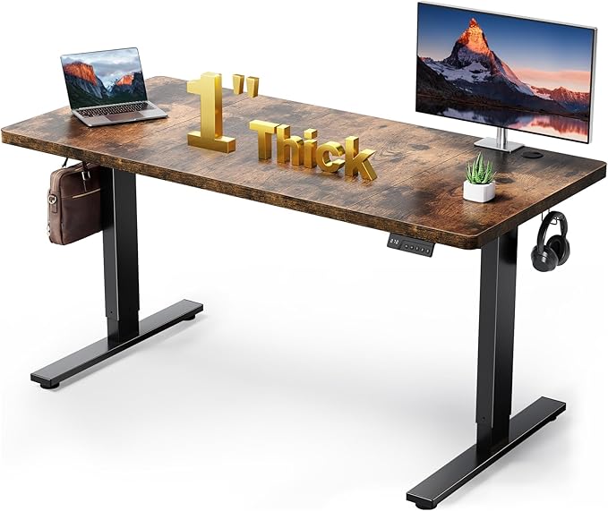 SIAGO Electric Standing Desk Adjustable - 60x28 Inch Sit Stand Desk with 1 Inch Thick Tabletop, Double Beam Frame, 3 Memory Height Adjustment, Cable Management for Home Office