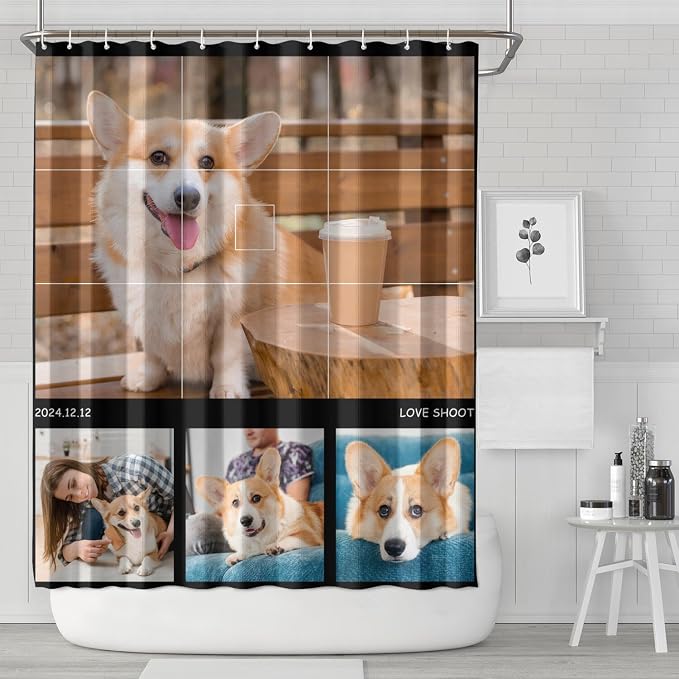 Personalized Shower Curtain Set Custom Photo Shower Curtains Modern Minimalist Home Bathroom Curtain Decor with 12 Hooks 72 Inch Wide * 84 Inch High