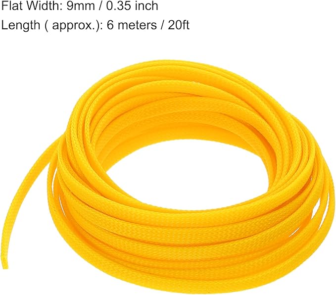 uxcell PET Expandable Sleeving 20ft 1/4" Yellow Cable Management Sleeve Cord Organizer for Wrap Protect Cable