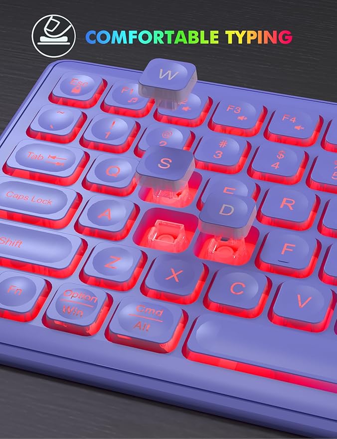 Wireless Keyboard and Mouse Combo, RGB Backlit, Rechargeable & Light Up Letters, Full-Size, Soft Typing, Sleep Mode, 2.4GHz Quiet Keyboard Set for Mac, Windows, Laptop, PC, Trueque (Purple)