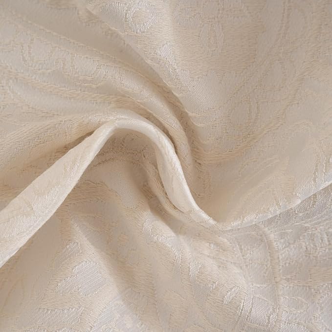 ENJOYBRIDAL Paisley 63 Inch Curtains for Bedroom Living Room Drapes Jacquard Semi Sheer Off White Short Window Curtain Panels Rod Pocket 2 Panels Set Boho Farmhouse Floral Cream Window Treatments