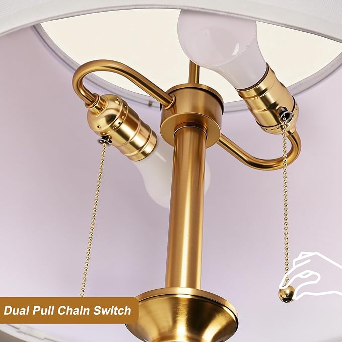 2-Light Floor Lamp for living room, 66.5'' Rustic Farmhouse Pole Lamp with Double Pull Chain, Mid Century Vintage Tall Standing Lamp for Bedroom Home Decor(3 Color Temperatures Bulb Included), Gold