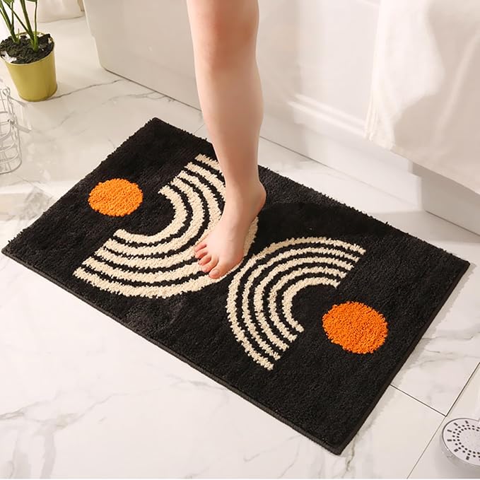 UKELER Cute Bohemian Bathroom Rug Dark Grey Washable Boho Home Decor Floor Mat Non-Slip Fluffy Accent Throw Rugs for Bathroom Sink Bedroom Kitchen, Indoor Doormat 31''×20''
