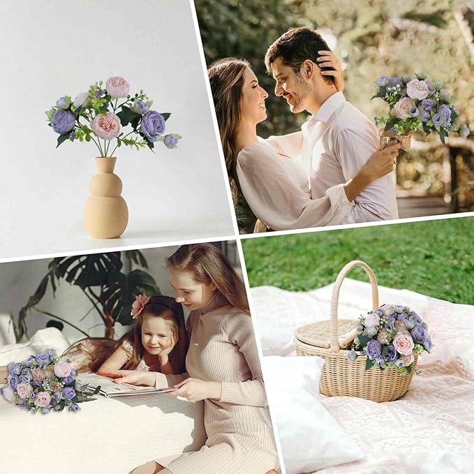 8 Bundles Peonies Artificial Flowers Silk Peonies Faux Flowers Fake Peonies Artificial Flowers Peonies Bouquet for Table Centerpieces Decoration Wedding Decor Home Party Decor (Pink and Purple)